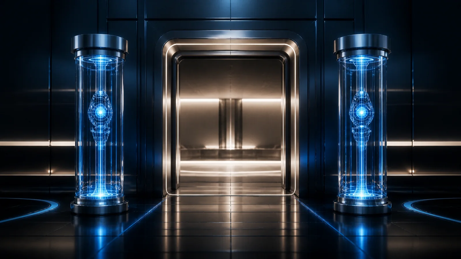 Secure visitor entrance with biometric authentication columns