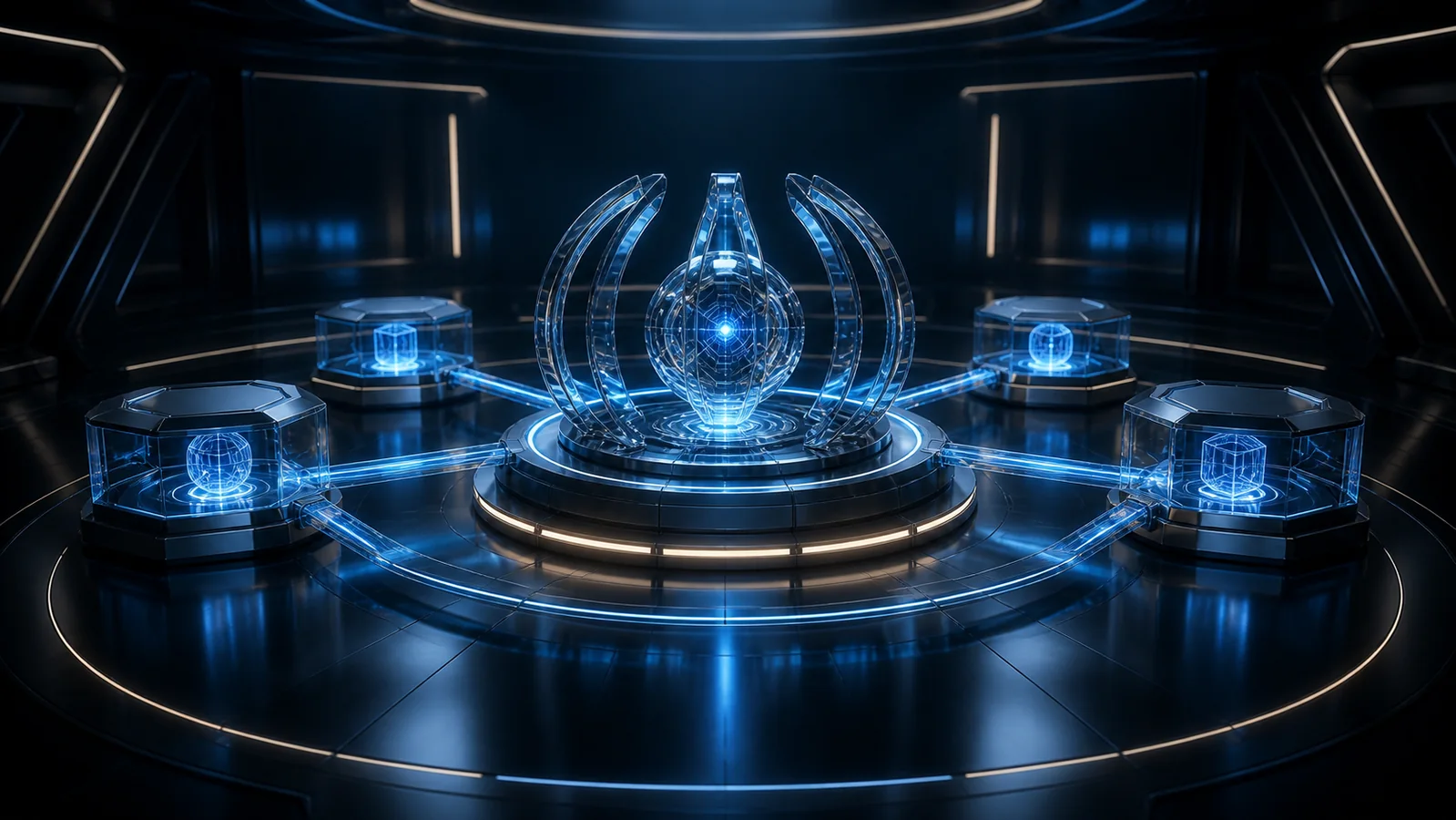 Connected operating modules surrounding a central technology strategy core