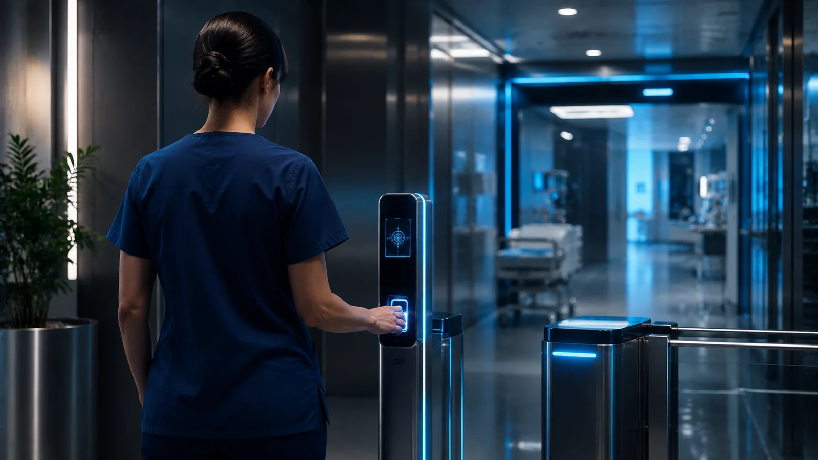 Healthcare professional using secure biometric access