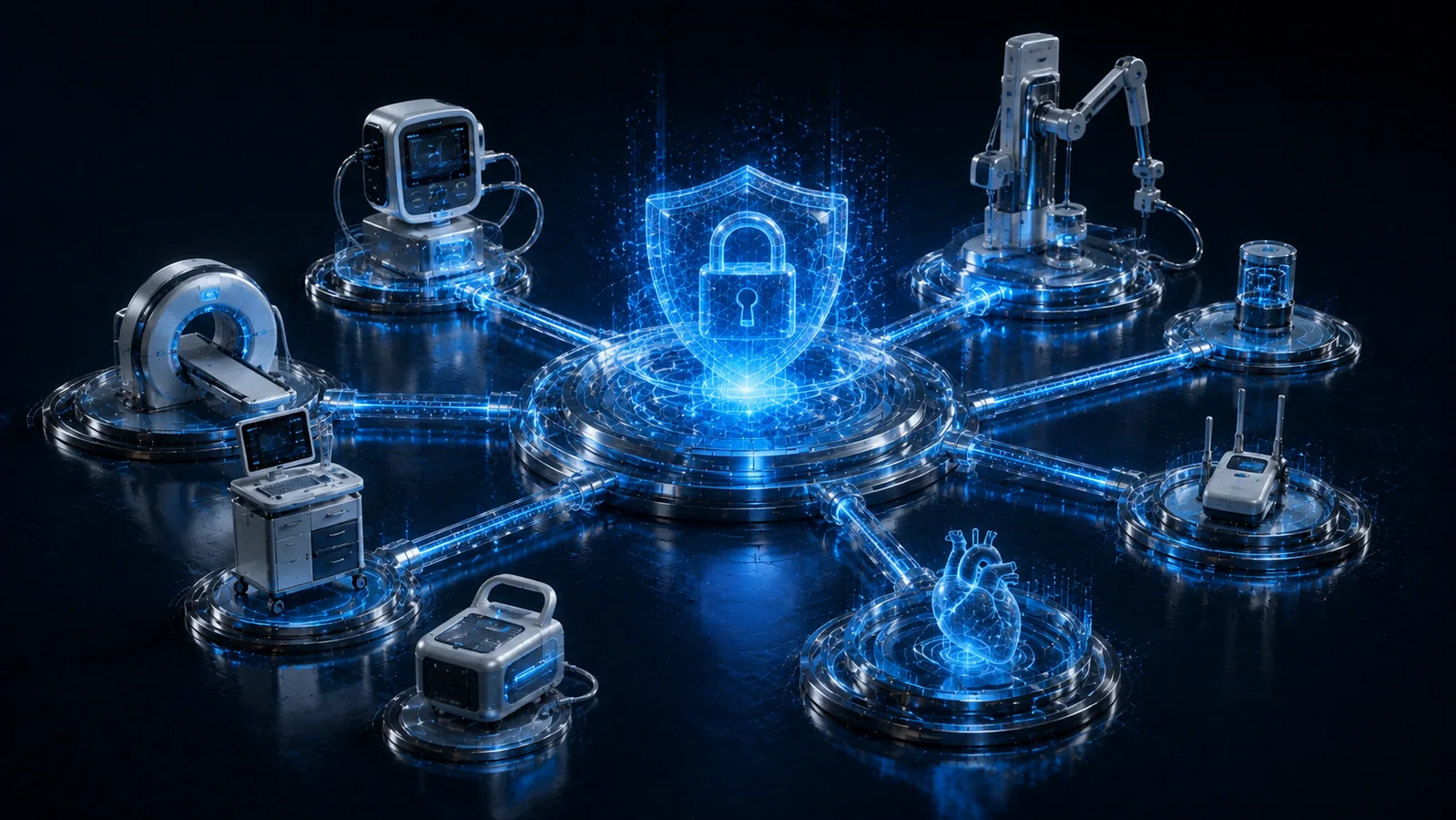 Connected medical devices secured around a protected network core